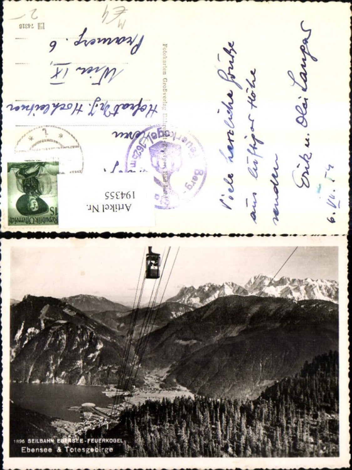 194355,Foto Ak Ebensee Feuerkogel Seilbahn Totesgebirge Gondel Bergbahn