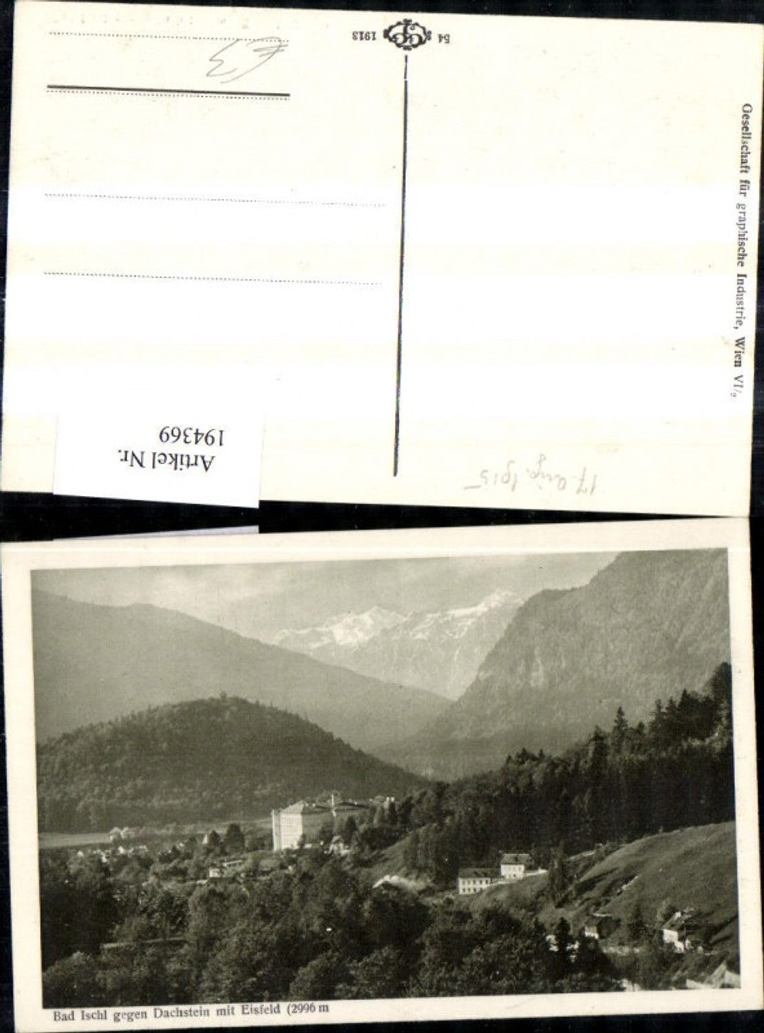 194369,Bad Ischl geg. Dachstein m. Eisfeld 1915