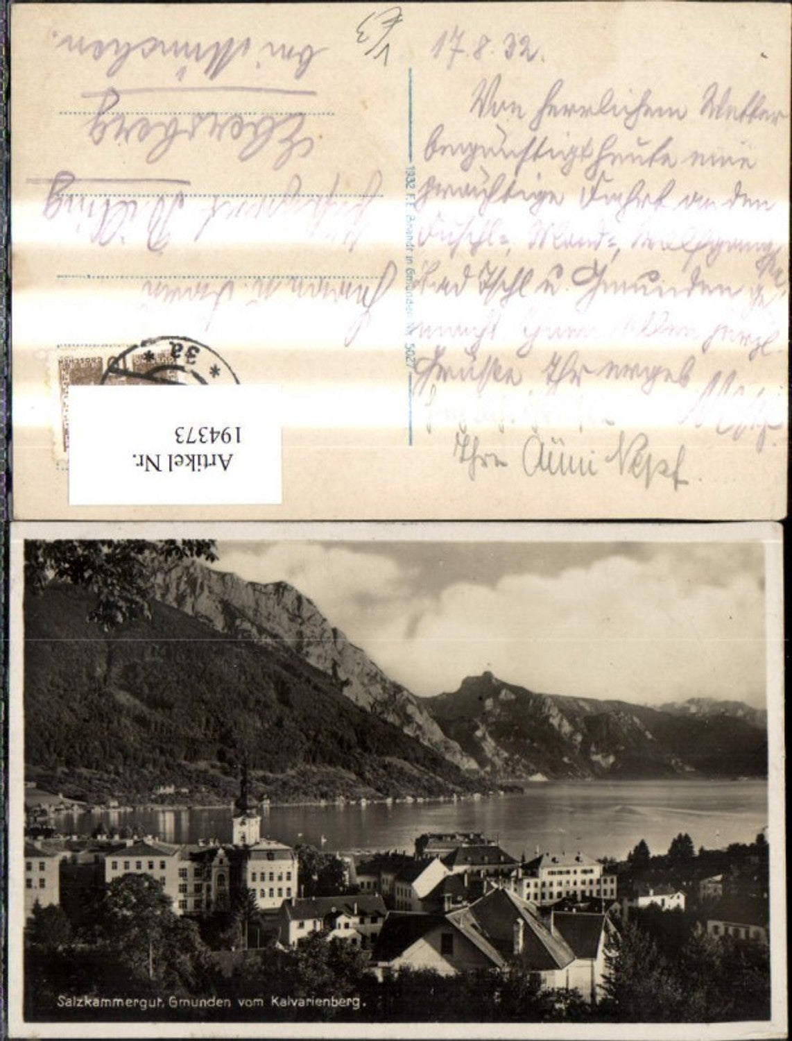 194373,Gmunden v. Kalvarienberg Salzkammergut Traunsee pub F. E. Brandt 5027
