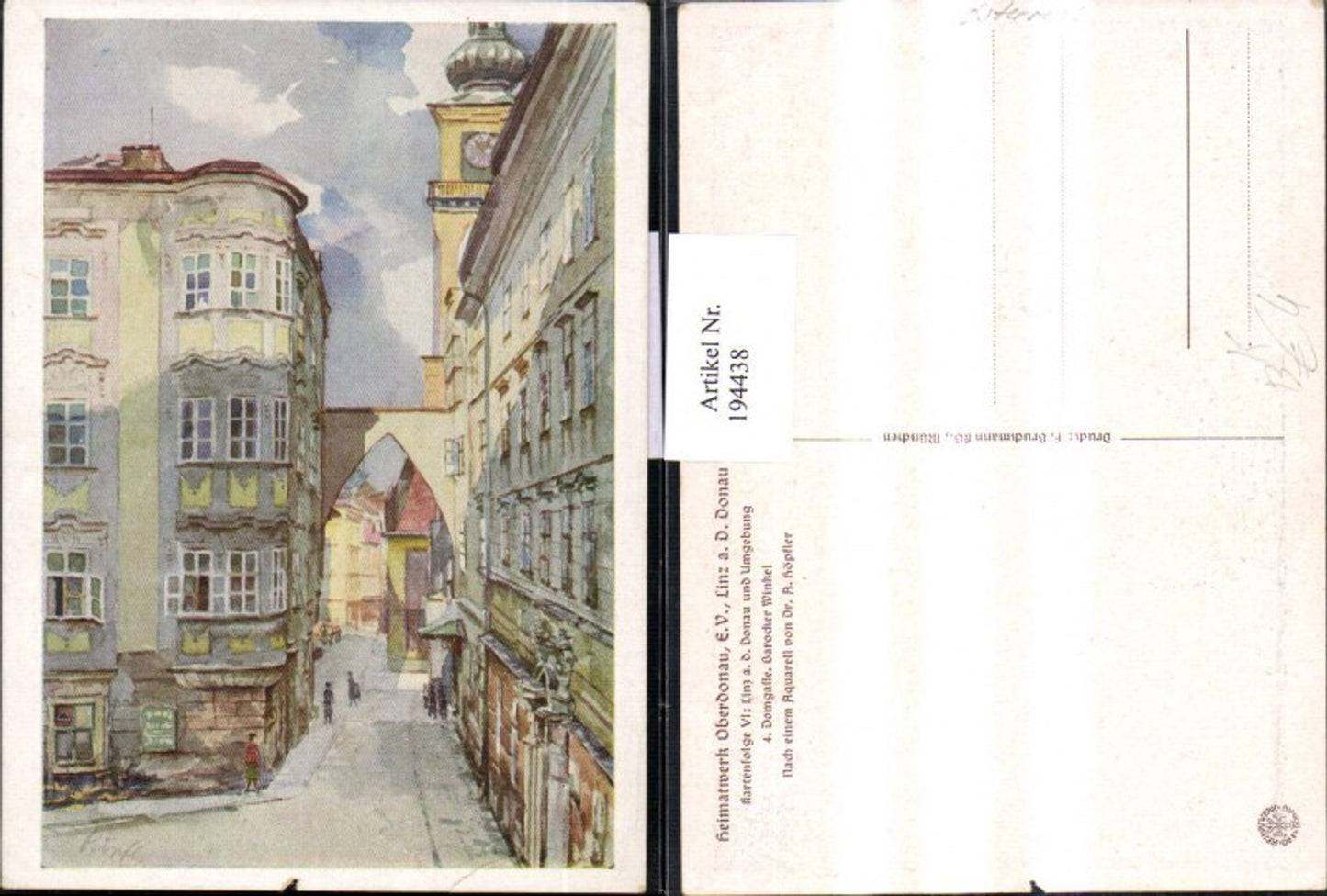 194438,Künstler AK Dr. A. Höpfler Linz Domgaffe Barocker Winkel Straßenansicht