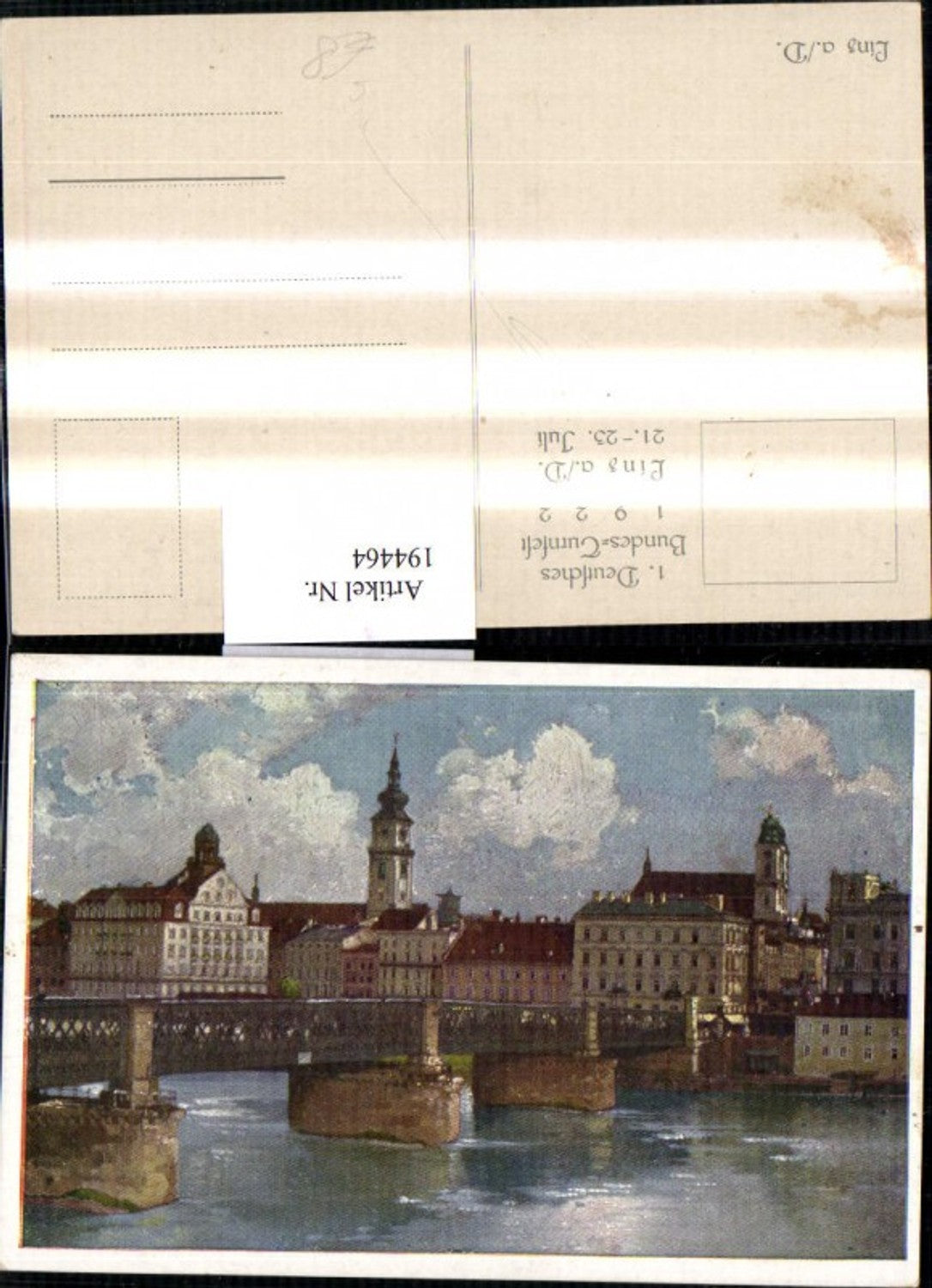 194464,Linz a. d. Donau Teilansicht Brücke pub Deutsches Bundes-Turnfest