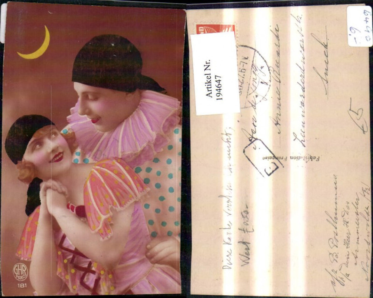 194647,Liebe Frau Mann Clown Harlekin Kostüme b. Mondschein Mond