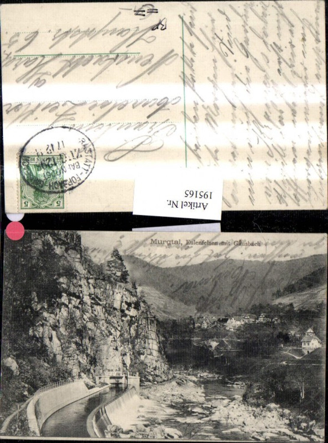 195165,Murgtal Eulenfelsen m. Gausbach Teilansicht Bahnpost Rastatt-Forbach-Gausbach Zug 1298