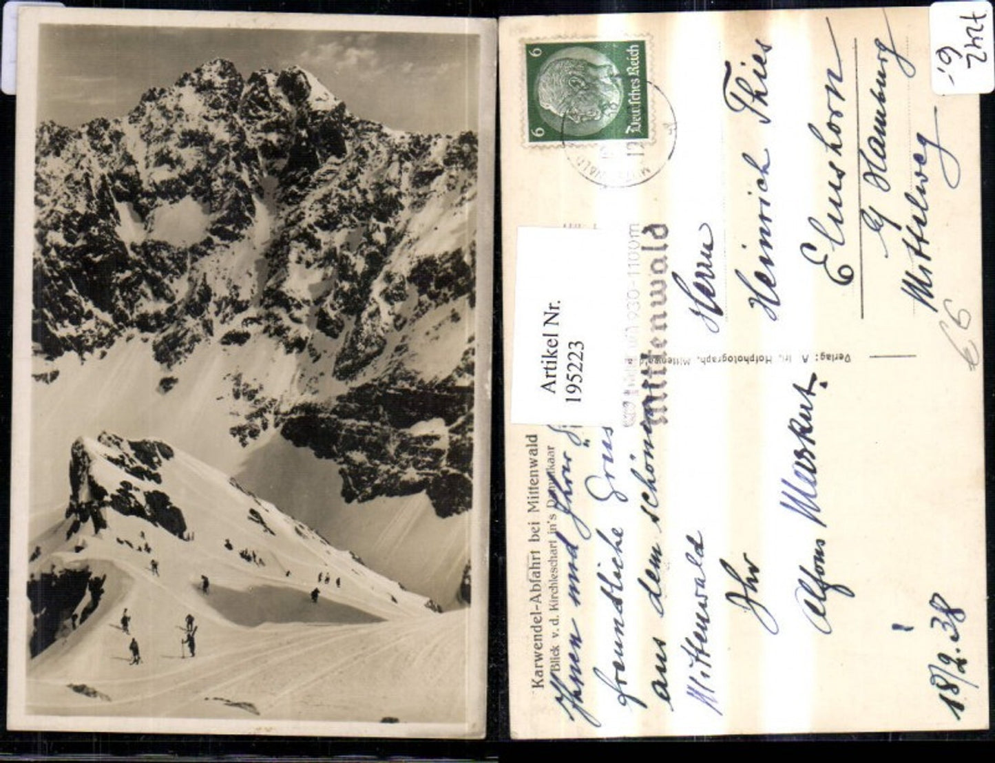195223,Karwendel-Abfahrt b. Mittenwald Blick v. d. Kirchleschart Winterbild