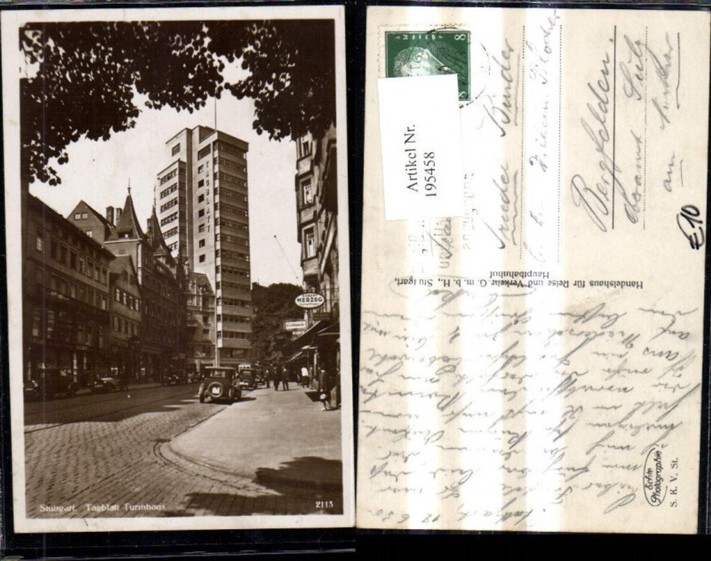 195458,Stuttgart Tagblatt Turmhaus Automobil Robert Herzog Damenfriseur
