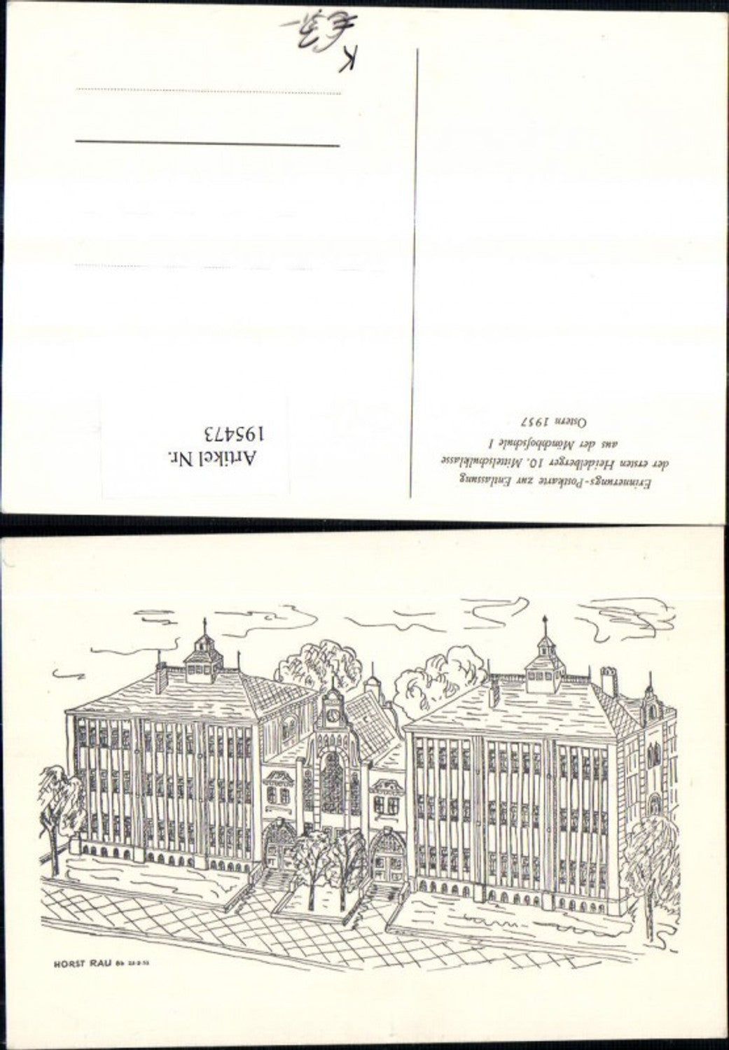 195473,Künstler Ak Horst Rau Erinnerung Schulentlassung Heidelberg 10. Mittelschulklasse Mönchhofschule Ostern 1957