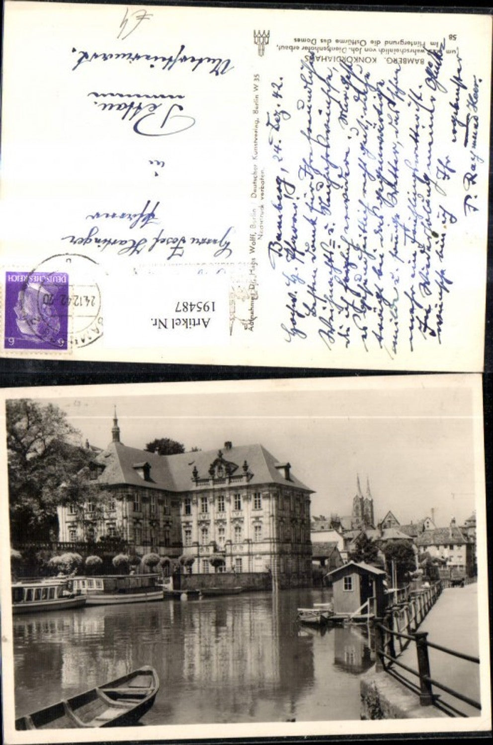 195487,Bamberg Konkordiahaus Ansicht m. Schiff Booten