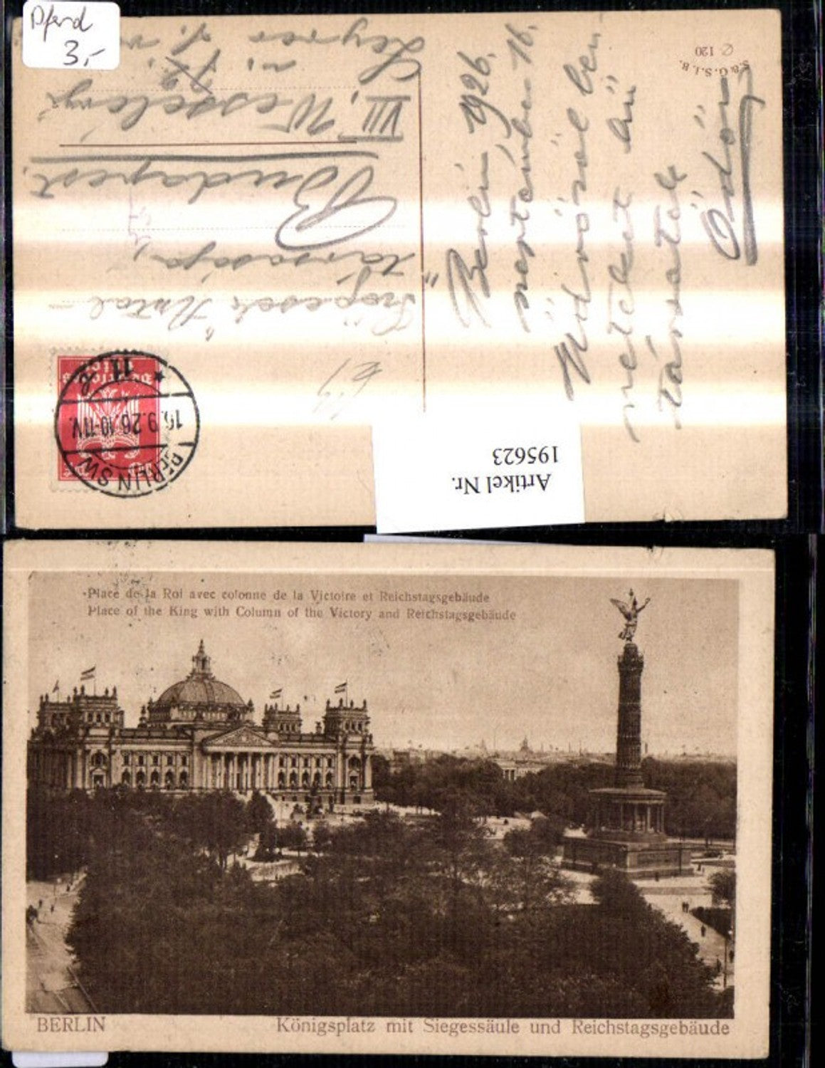 195623,Berlin Königsplatz m. Siegessäule Säule u. Reichstagsgebädue