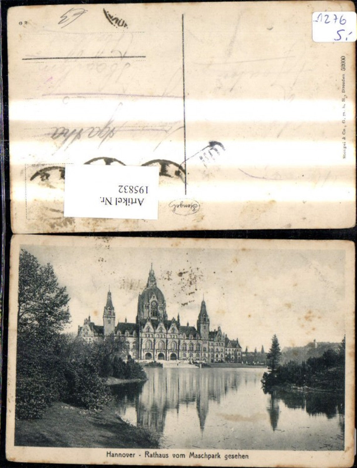 195832,Hannover Rathaus v. Maschpark gesehen