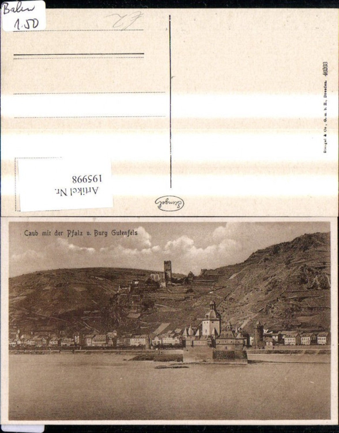 195998,Caub Kaub m. d. Pfalz u. Burg Gutenfels