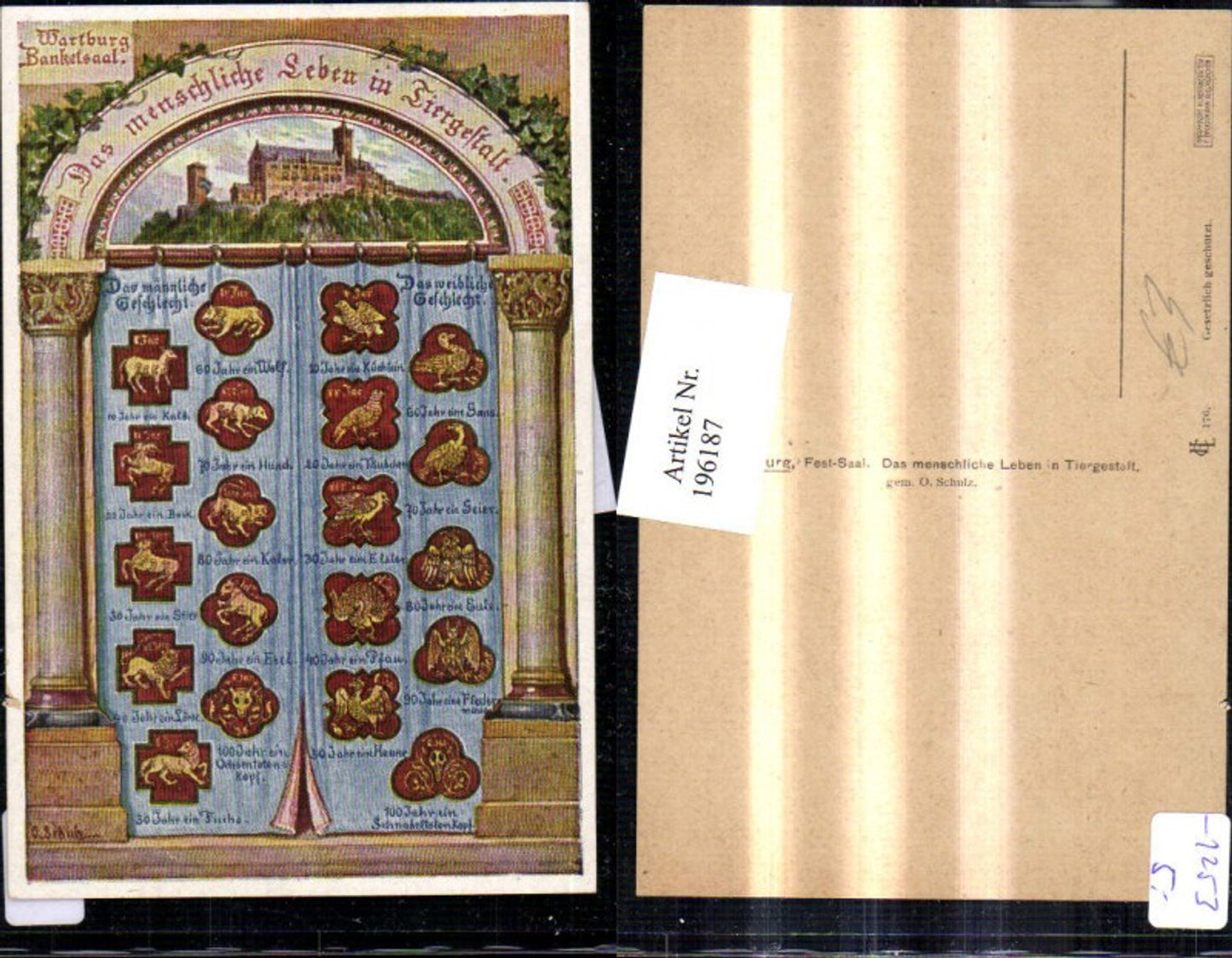 196187, Wartburg Castle Banquet Hall Human life in animal form male and female