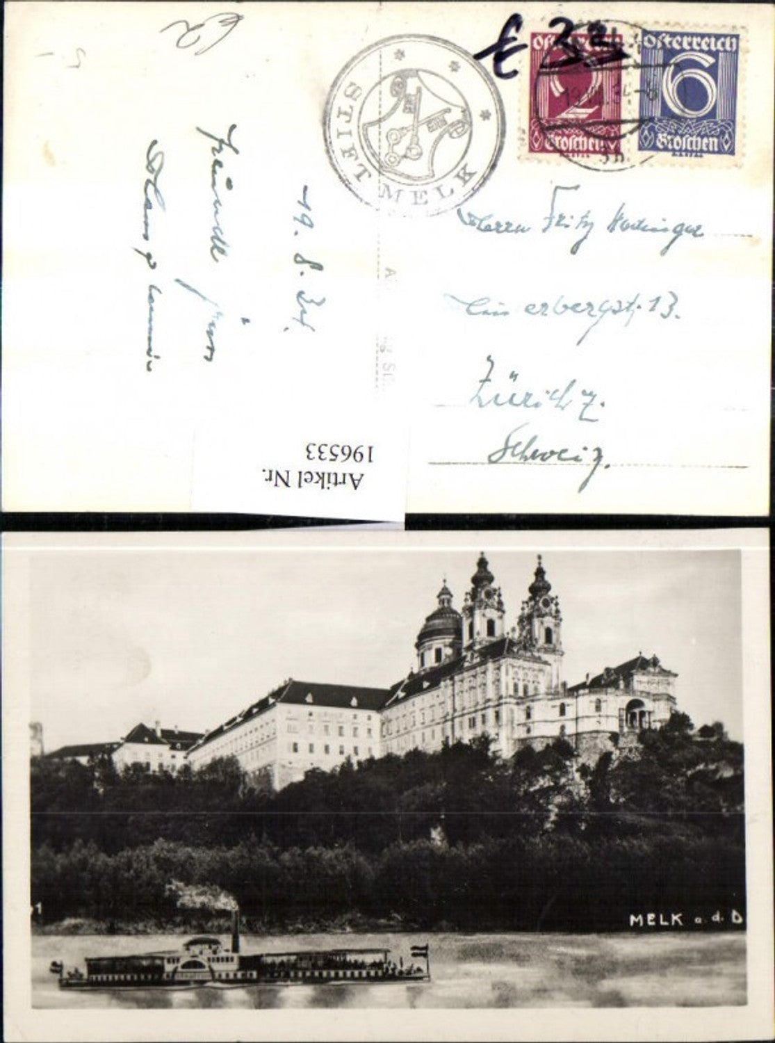 196533, Melk on the Danube Abbey Church Steamer