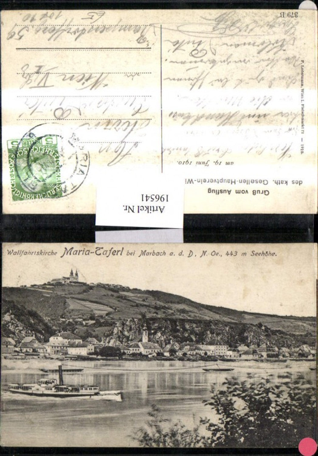 196541, Pilgrimage Church Maria Taferl, Church near Marbach on the Danube, Partial View, Steamer