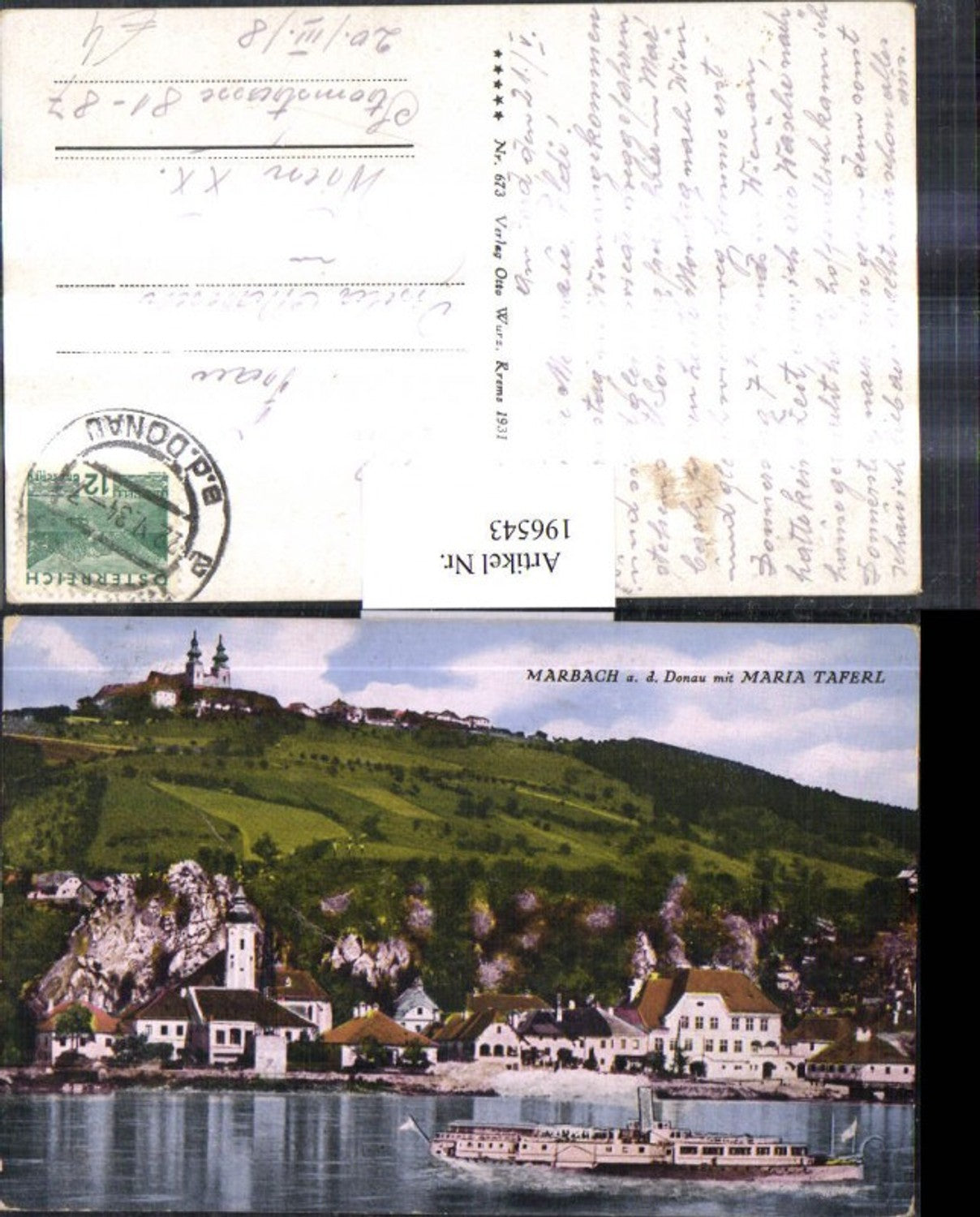 196543, Marbach an der Donau, partial view with Maria Taferl Church and steamer