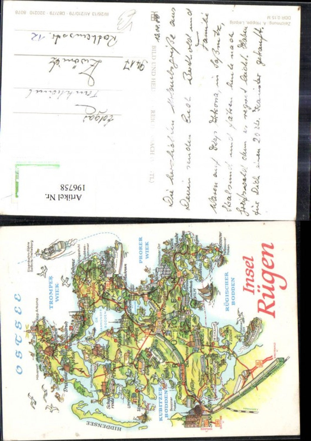 196758,Künstler Ak A. Hoppe Insel Rügen Ostsee Lagekarte Zeichnung pub VEB