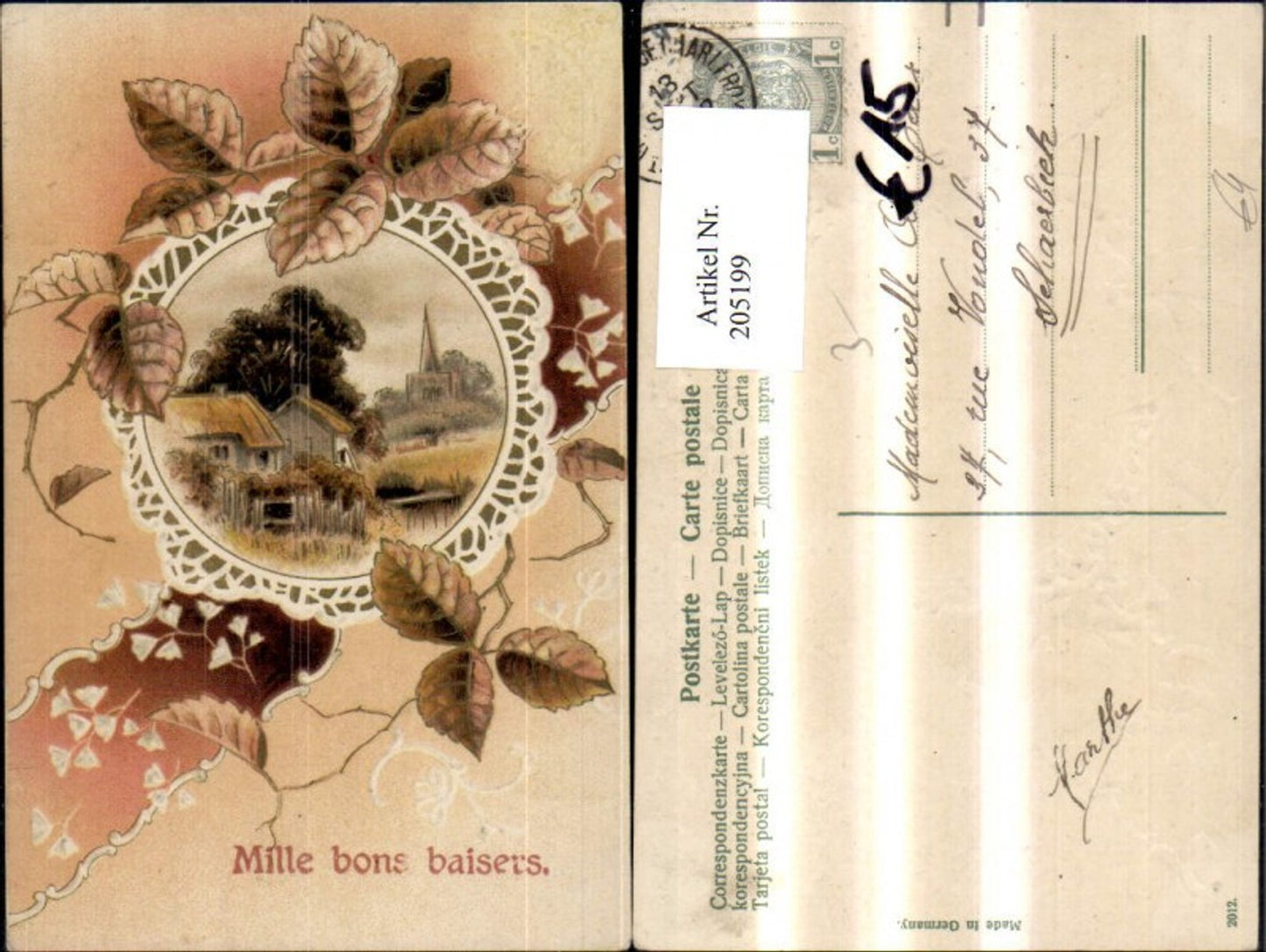 205199, Embosser Ak Village Landscape Passepartout Leaves Gold Ornament