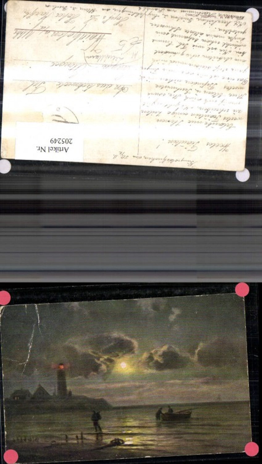 205249,Leuchtturm Künstler Ak Nacht Mondschein Ruderboot Boot Männer