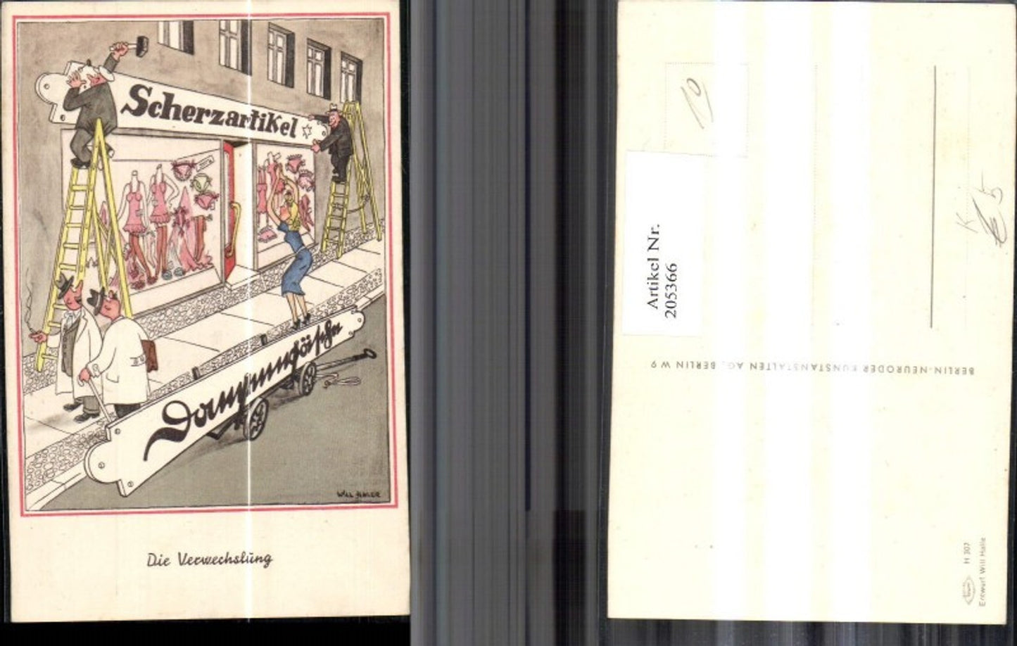 205366, Artist AK Will Halle “The Mix-Up” Men exchange advertising material for women's lingerie novelty items