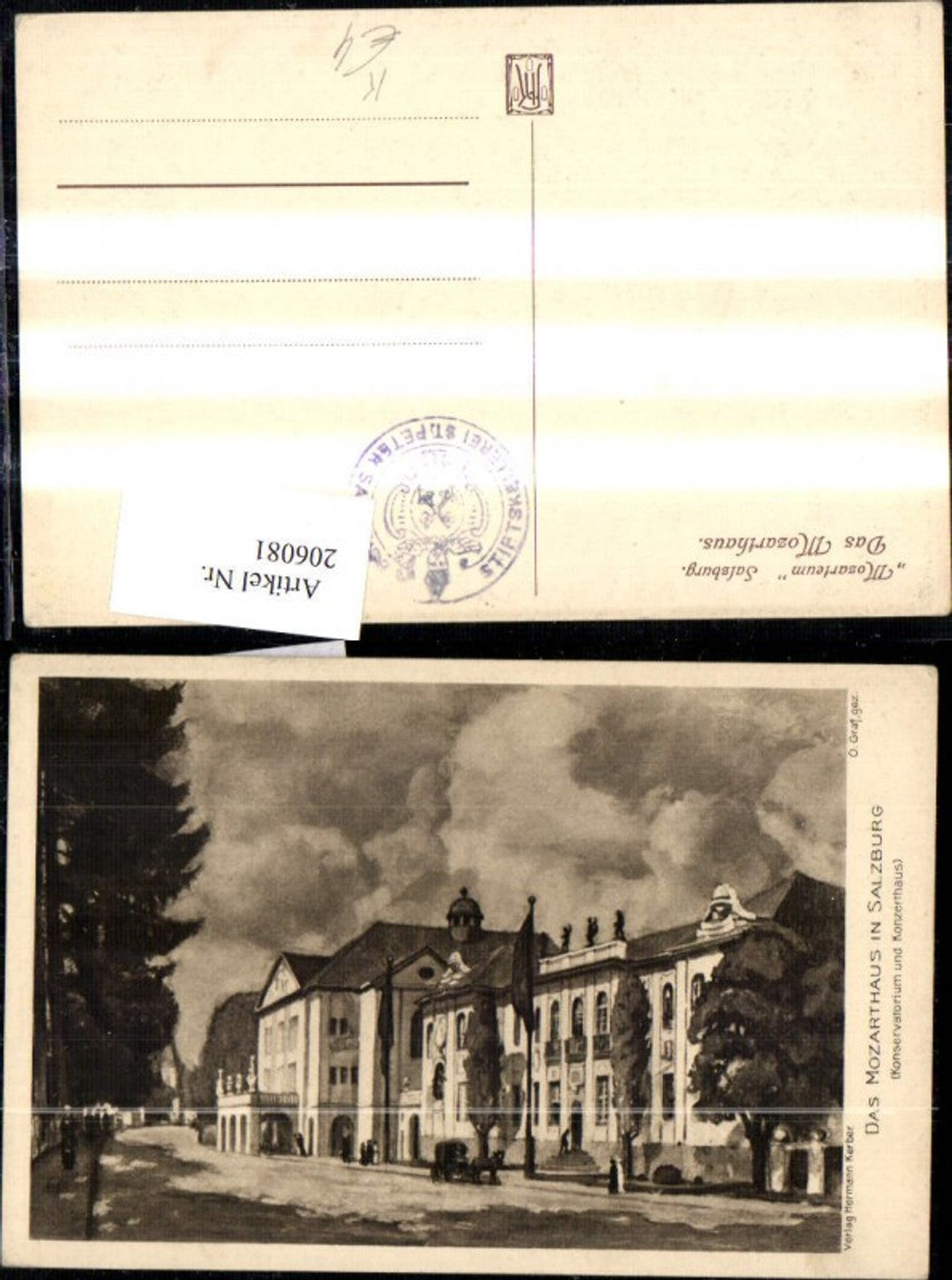 206081,Künstler AK O. Graf Salzburg Das Mozarthaus Konservatorium u. Konzerthaus Straßenansicht