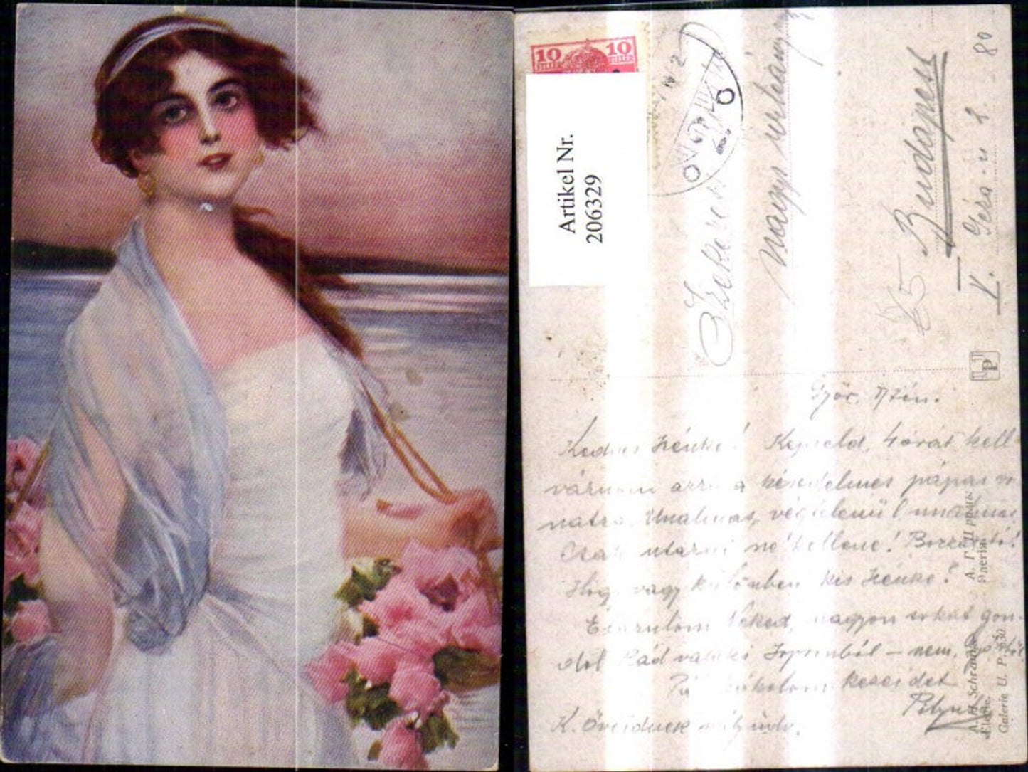 206329,Künstler Ak A. H. Schram Frau m. Tuch Rosen Haarband Glamour