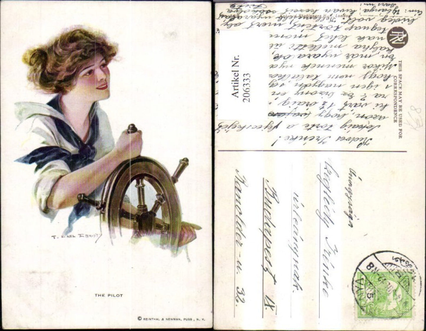 206333,Künstler Ak F. Earl Christy The Pilot Frau a. Steuer Schiff Matrosenanzug Glamour pub Reintal & Newman