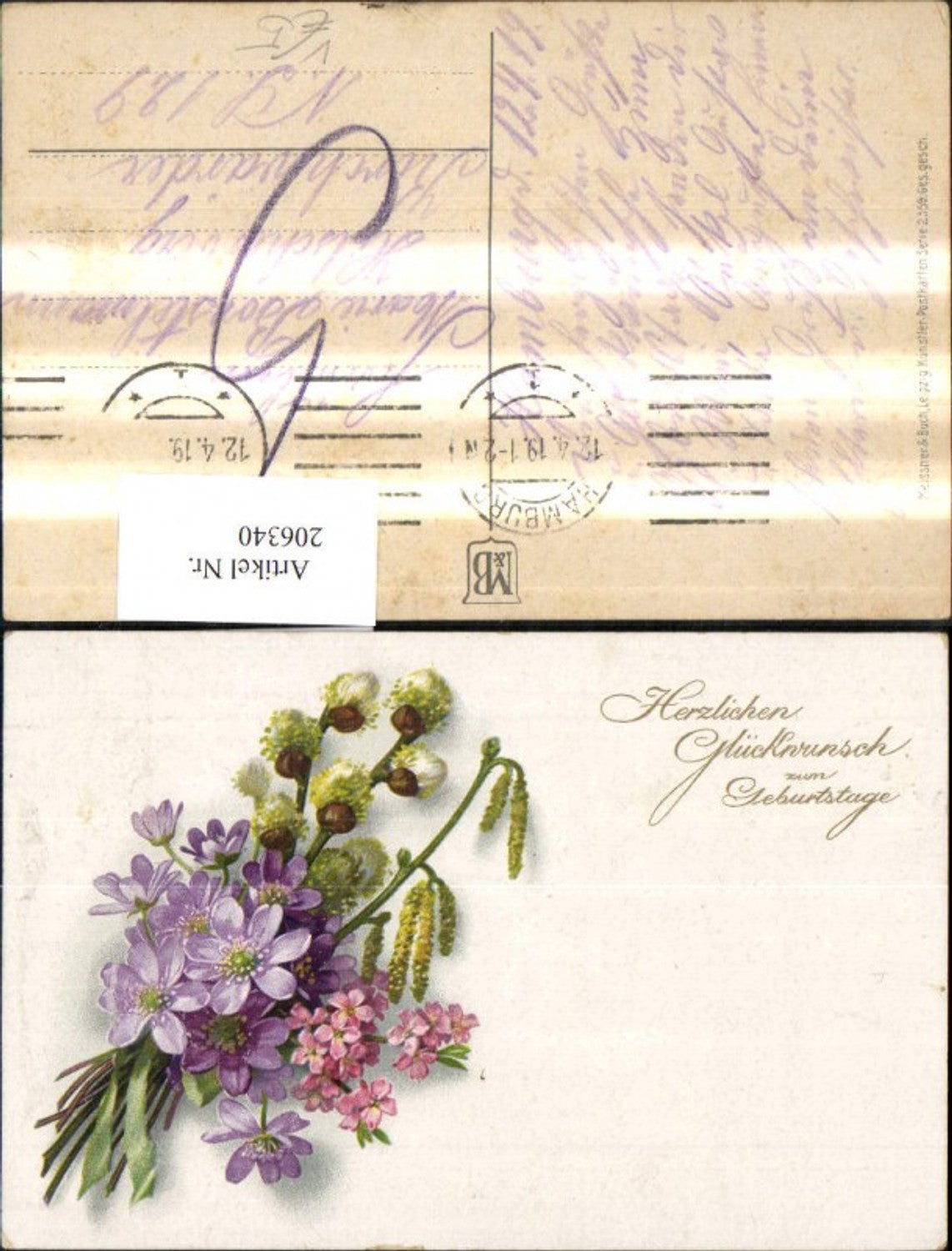 206340,Künstler Ak Meissner & Buch 2359 Blumen Palmkätzchenzweig Glückwunsch z. Geburtstag