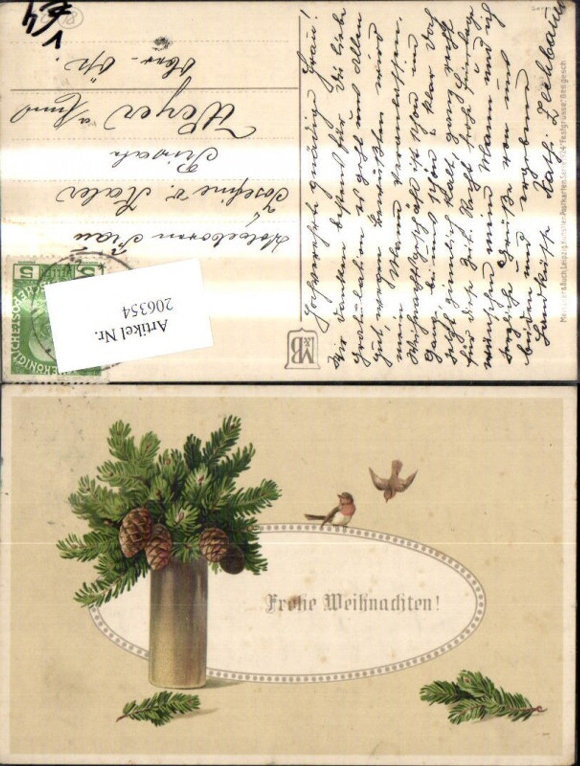 206354,Künstler Ak Meissner & Buch 1924 Festgrüsse Tannenzweige Zapfen Vögel Weihnachten
