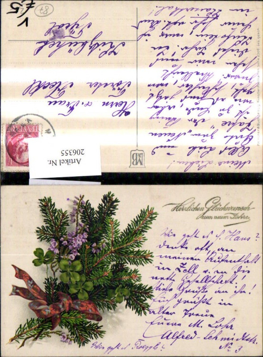 206355,Künstler Ak Meissner & Buch 2306 Tannenzweig Schleife Klee Neujahr