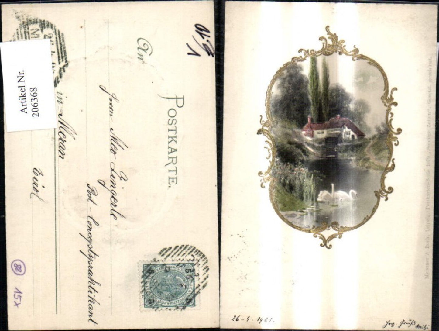 206368,Künstler Ak Meissner & Buch 1079 Präge Sonnige Zeiten Landschaft Schwäne Goldverzierung