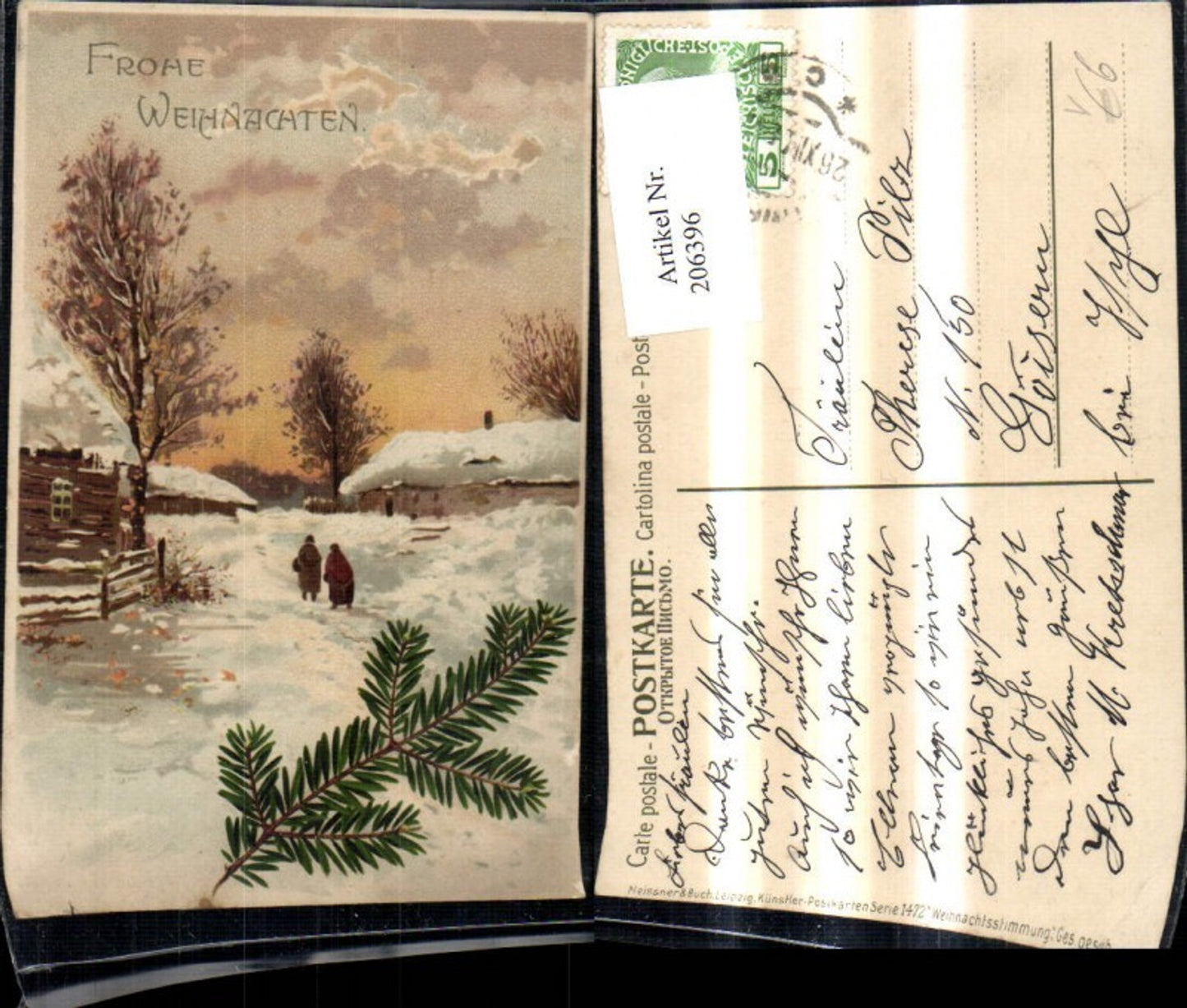 206396,Künstler Ak Meissner & Buch 1472 Weihnachtsstimmung Winterdorf Tannenzweig