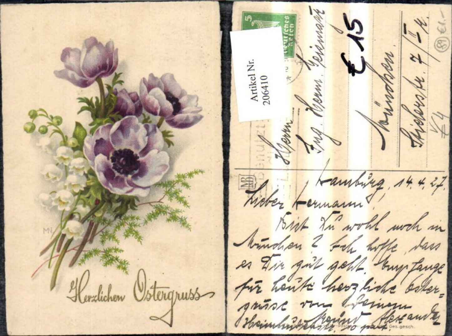 206410,Künstler Ak Meissner & Buch Blumen Ostergruß