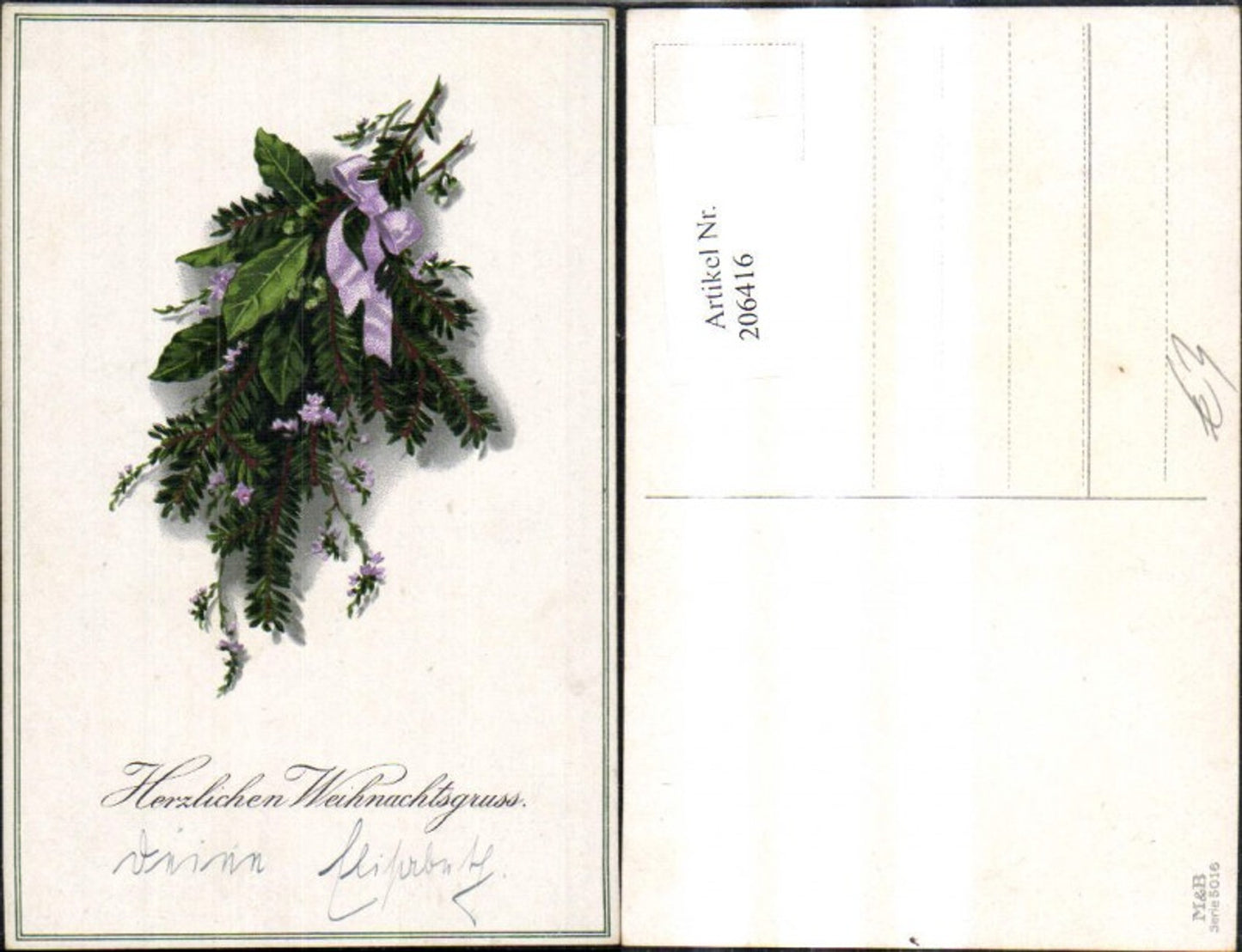 206416,Künstler Ak Meissner & Buch 5016 Tannenzweig Schleife Weihnachtsgruss