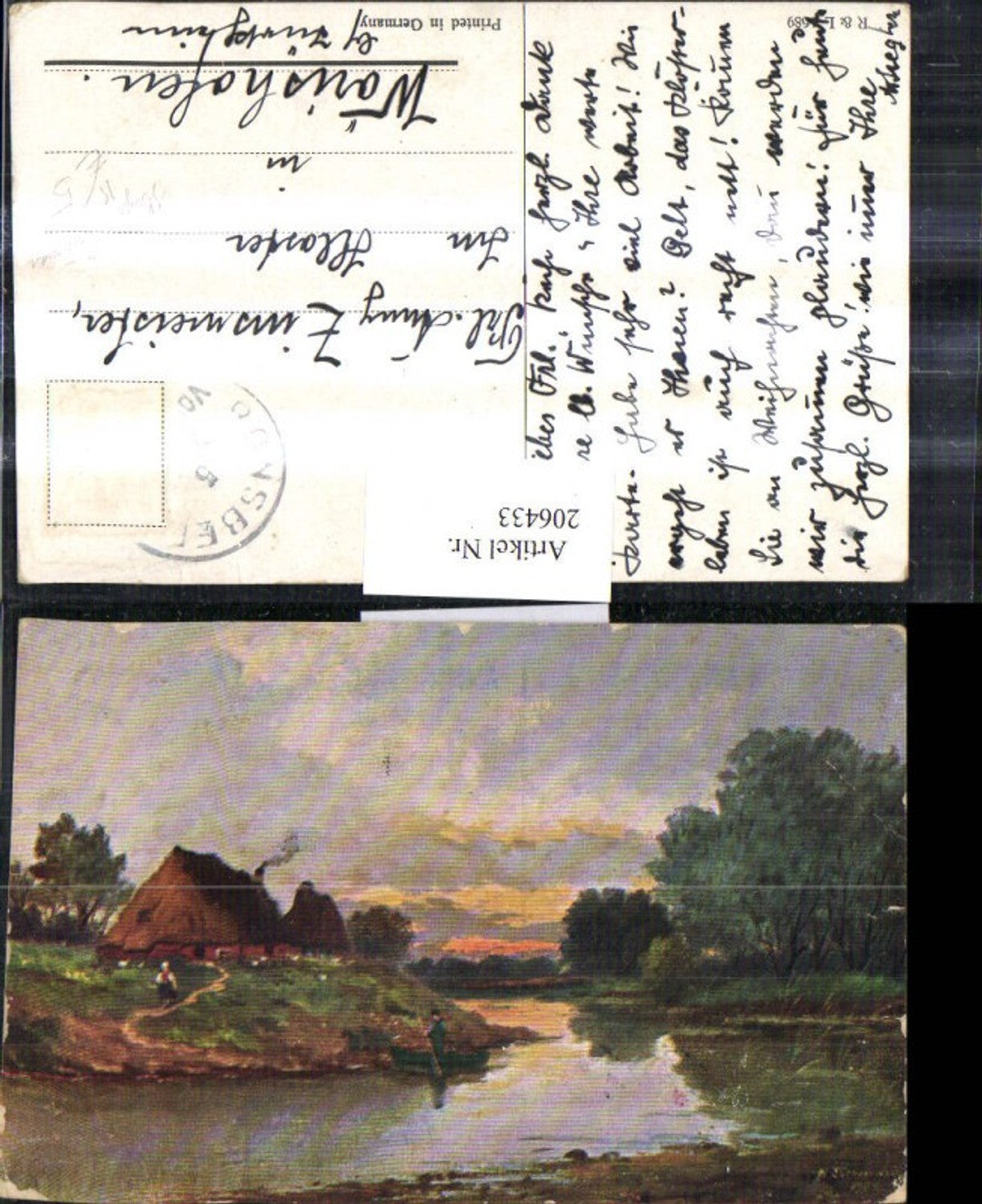 206433,Künstler AK Hugo Lissner Landschaft Partie Boot Ruderboot Haus