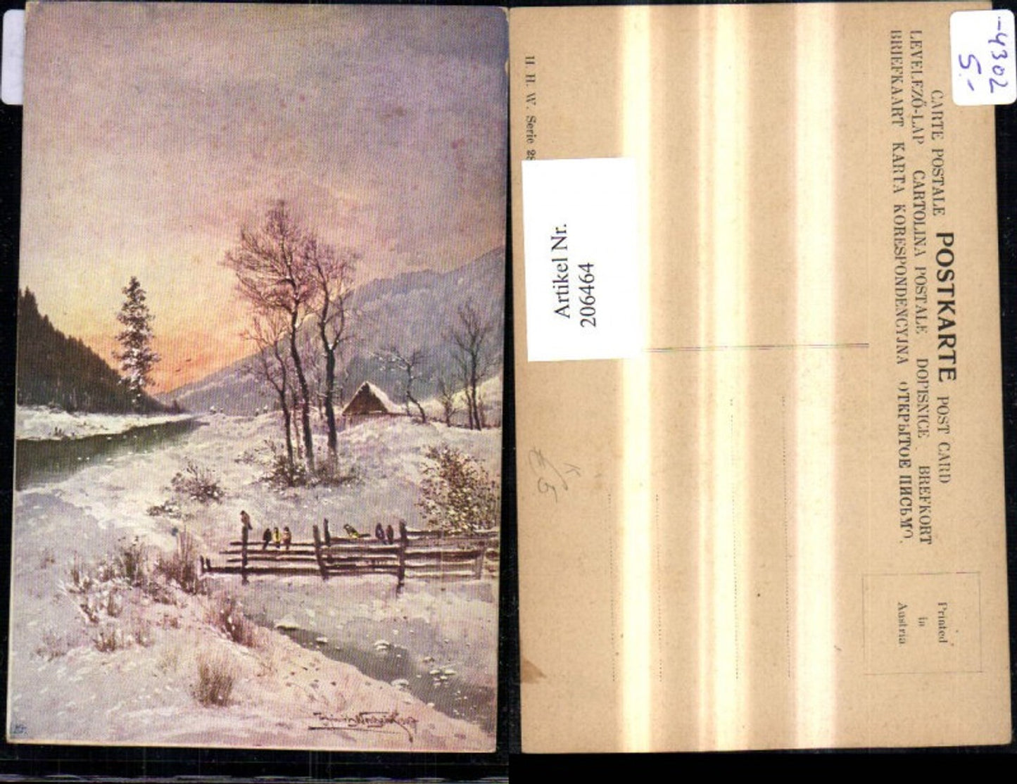 206464,Künstler AK Heinrich Wertheim Winterlandschaft Vögel