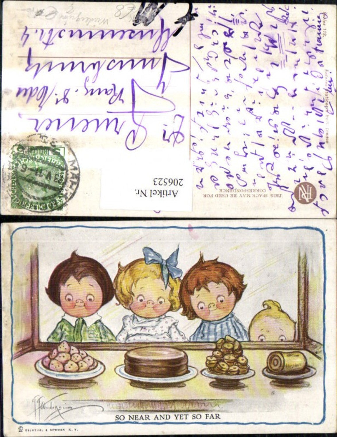 206523,Künstler AK G. Wiederseim „So near and yet so far“ Kinder b. Schaufenster Süßigkeiten pub Reinthal & Newma