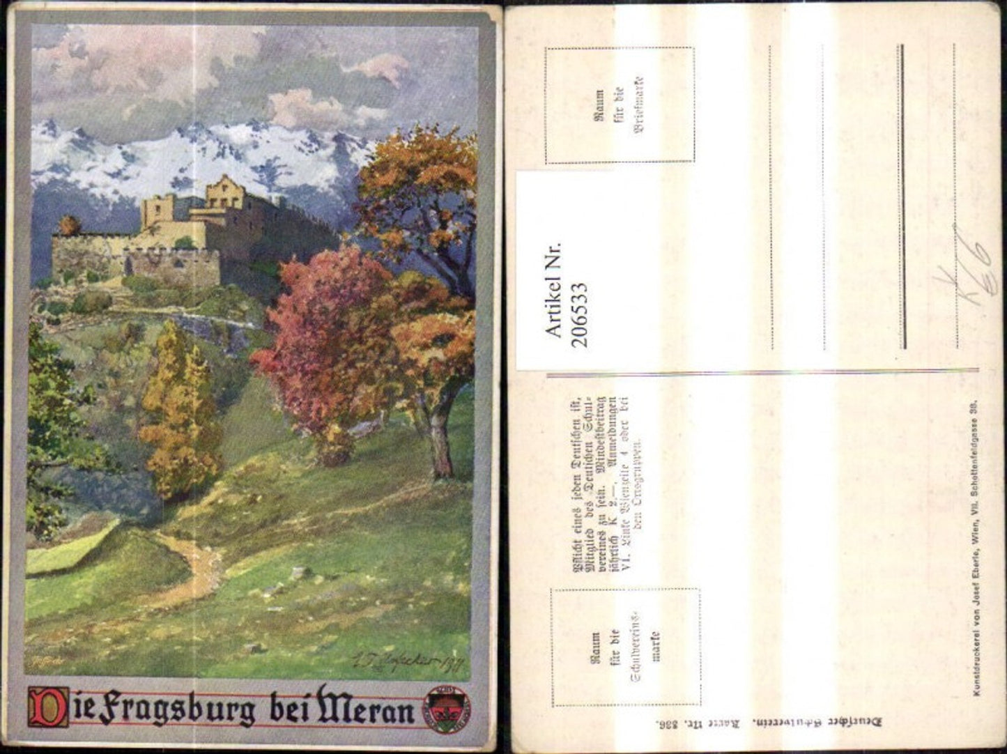 206533,Künstler AK E. F. Hofecker Deutscher Schulverein 336 Die Fragsburg b. Meran