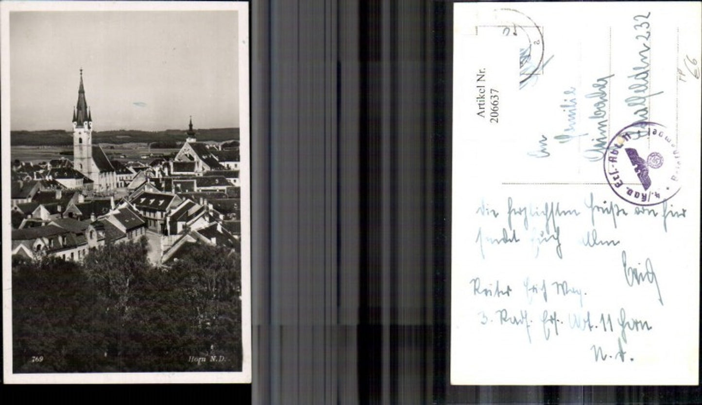 206637,Horn Teilansicht m. Kirche Foto Ak Feldpost 4. Kav. Ers. Abt. 11 Briefstempel