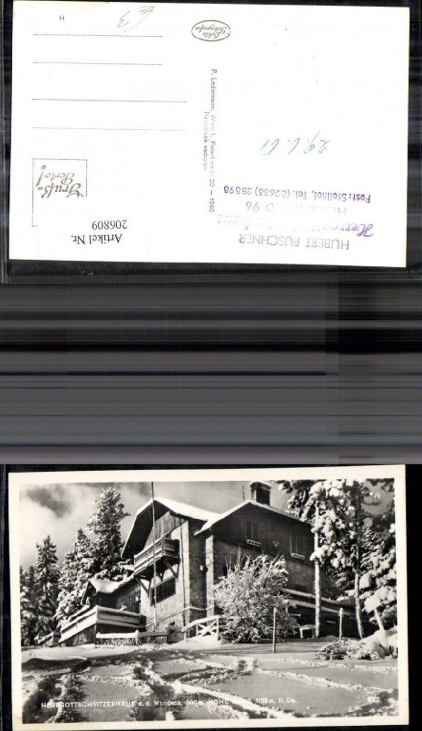 206809,Foto Ak Hohe Wand Post Stollhof Hubert Puschner Herrgottschnitzerhaus i. Winter