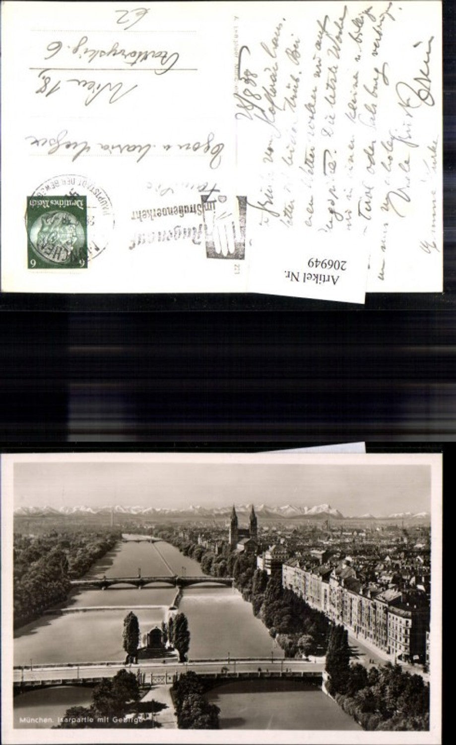 206949,München Teilansicht Isarpartie m. Gebirge Brücken Brücke Kirche