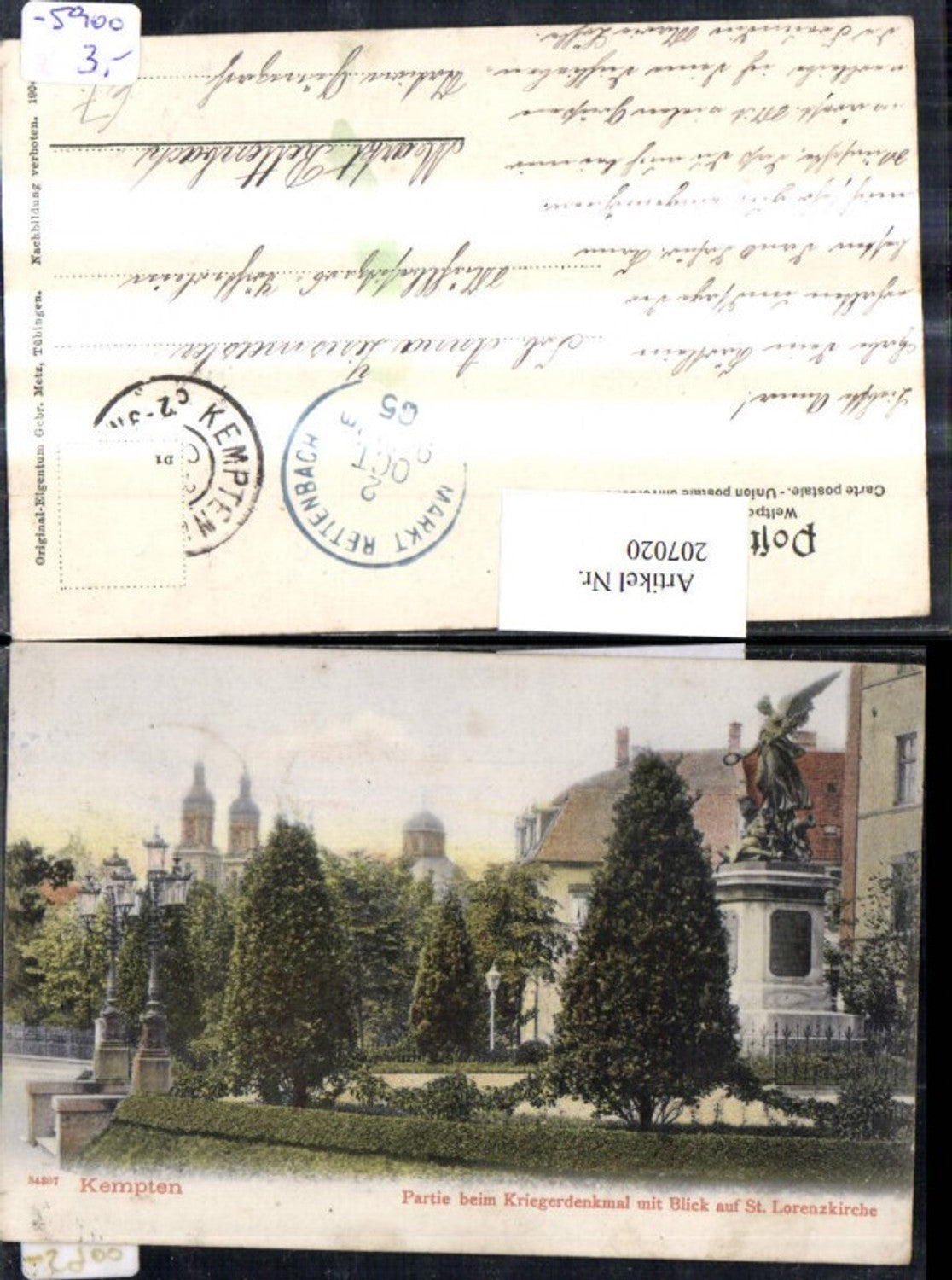207020,Kempten Partie b. Kriegerdenkmal Denkmal m. Blick auf St. Lorenzkirche Kirche