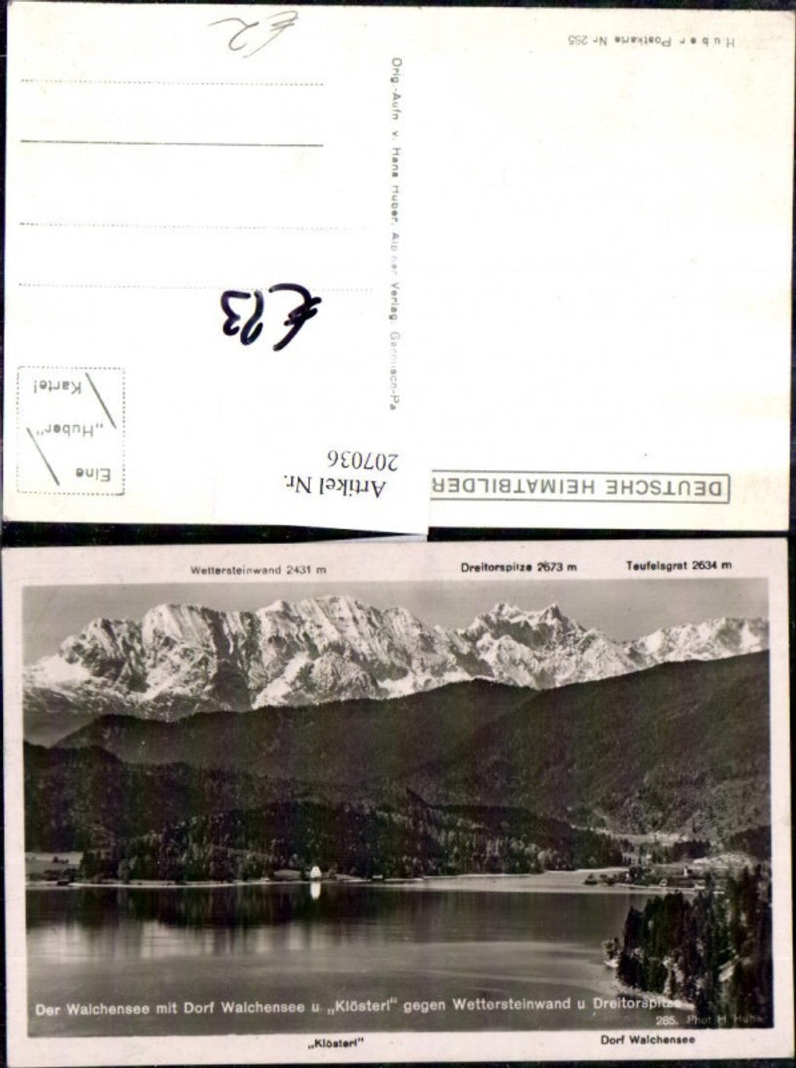 207036,Der Walchensee See m. Dorf Walchensee u. Klösterl geg. Wettersteinwand u. Dreitorspitze