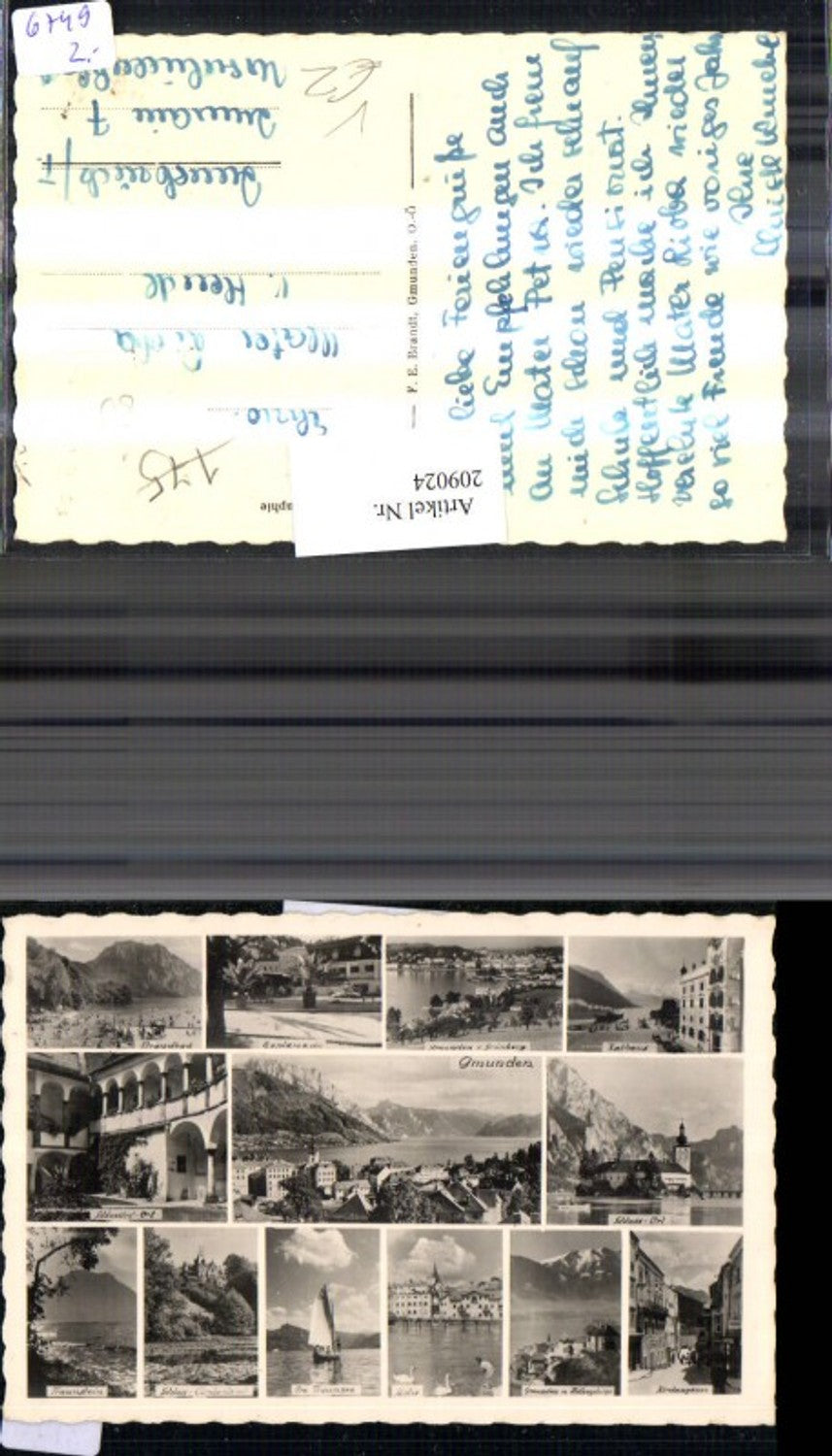 209024,Gmunden Totale Strandbad Schloss Orth u. Cumberland Kirchengasse Rathaus Traunstein Mehrbildkarte pub Brandt