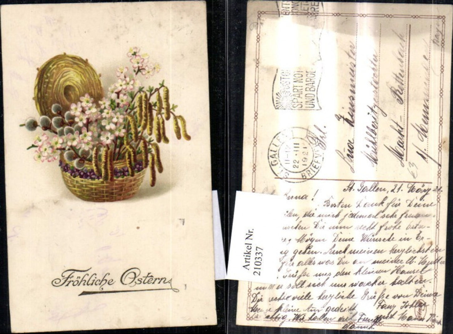 210337, Easter basket with flowers and palm branches
