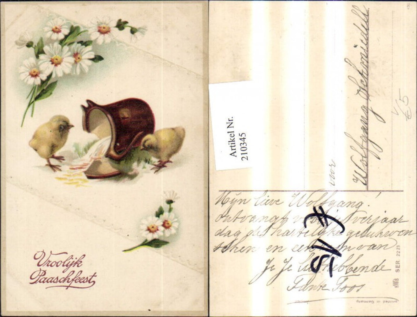 210345, embossing AK Easter chick jug flowers pub HWB 2223