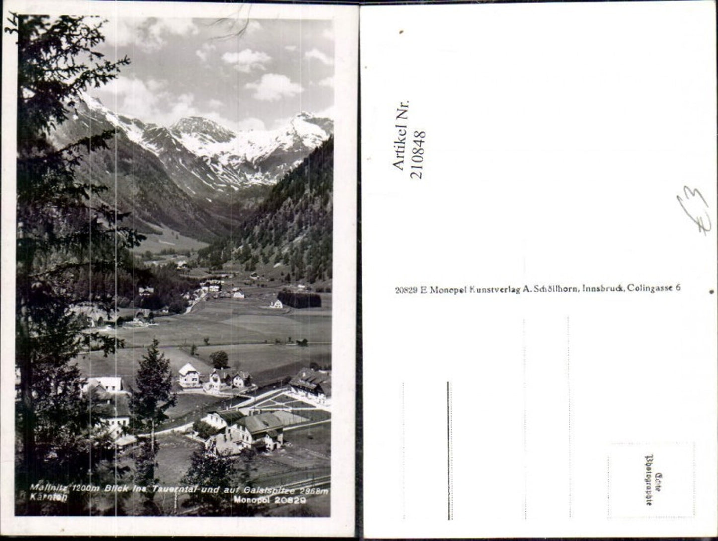 210848,Mallnitz Blick i. Tauerntal u. d. Gaislspitze