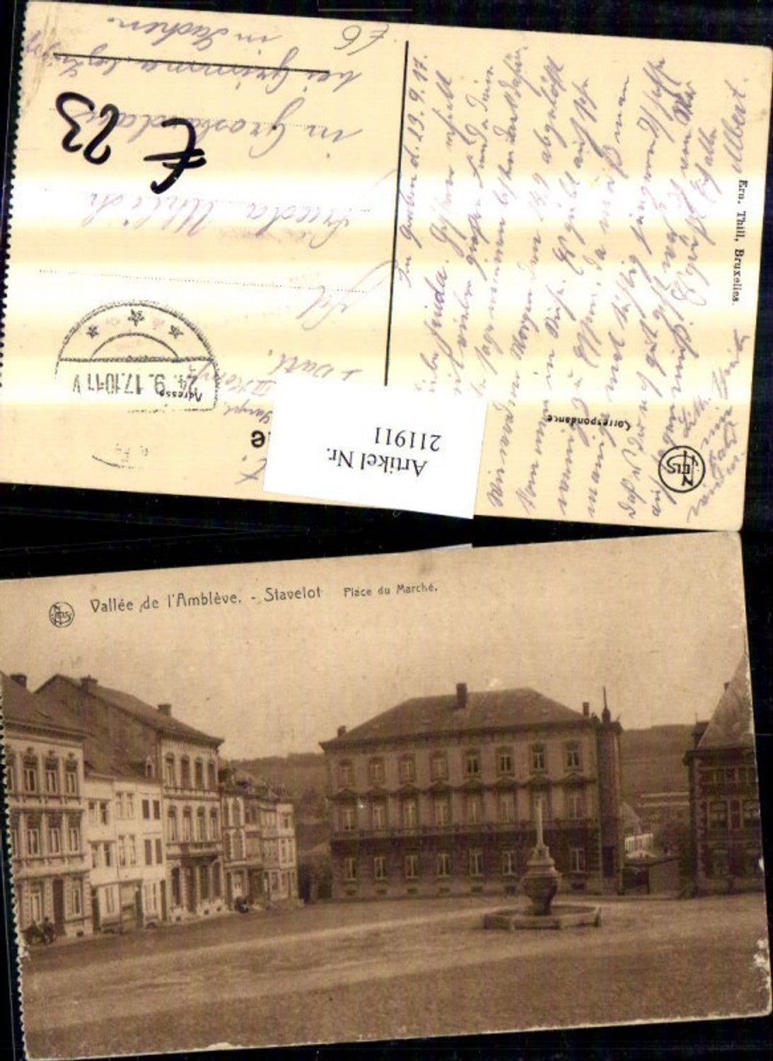 211911,Vallee de l'Ambleve Stavelot Place du Marche Brunnen