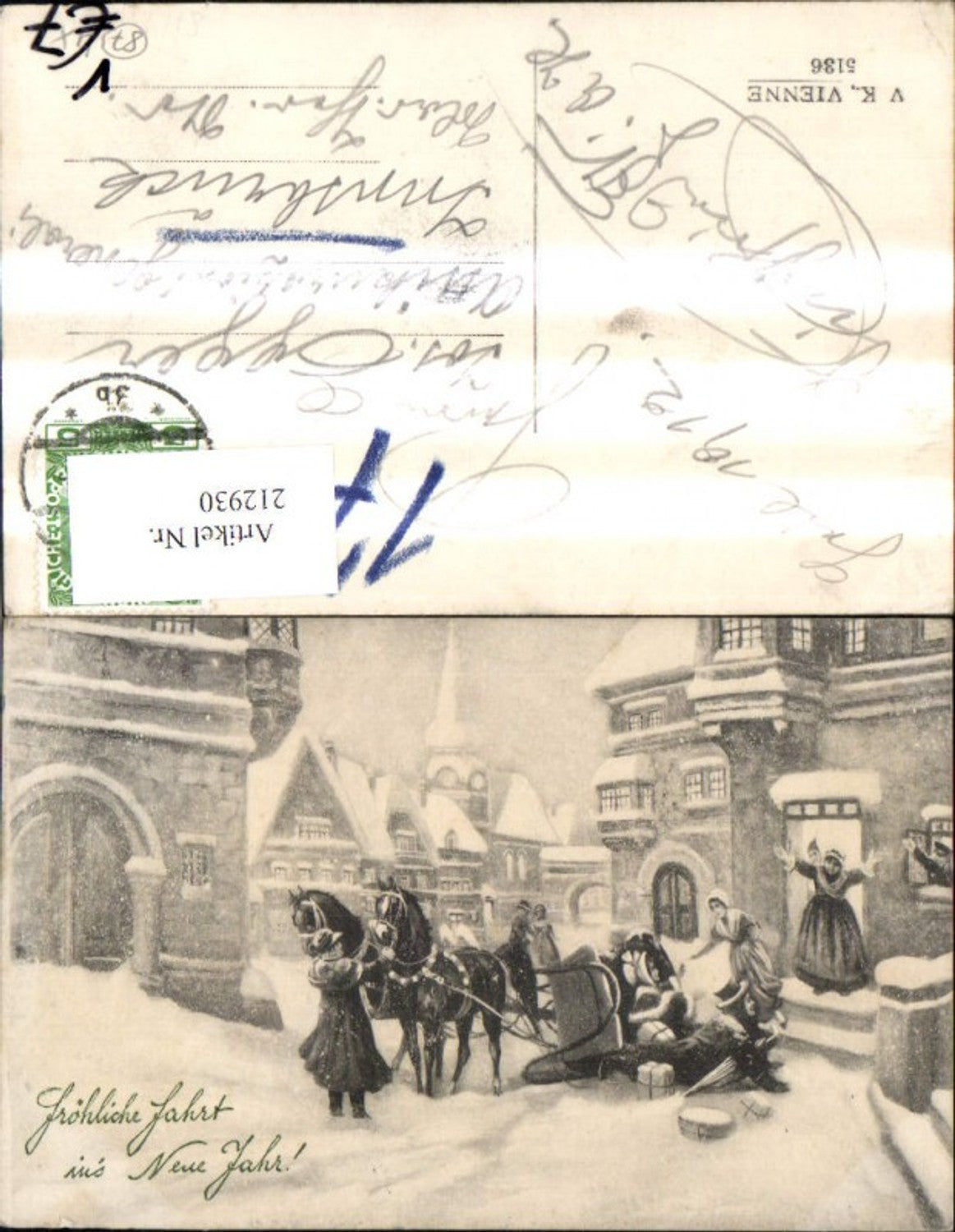 212930,V.K. Vienne 5136 Fröhliche Fahrt i. Neue Jahr Pferdeschlitten Unfall i. Stadt