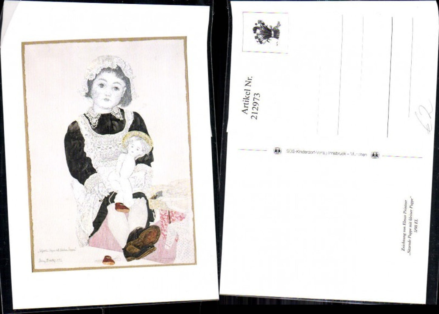 212973, SOS Children's Village 5/98 EL Drawing by Elmar Peintner Sitting doll with small doll