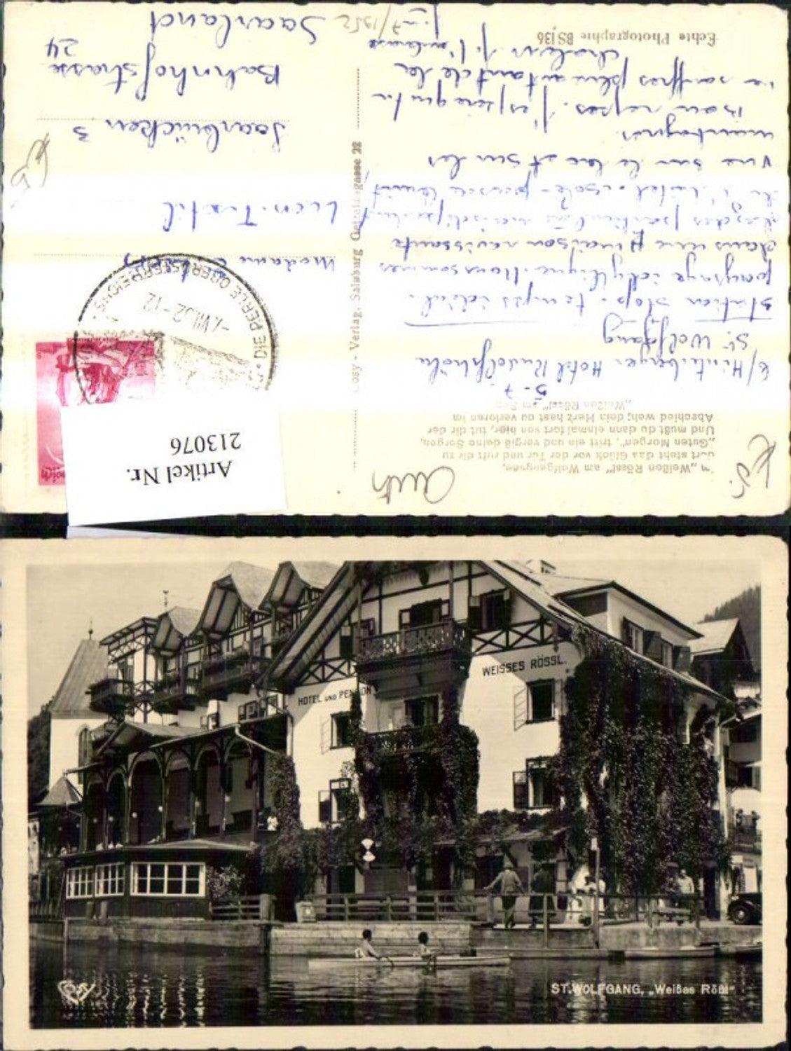 213076,St Wolfgang a. Wolfgangsee Hotel Weisses Rössl Ansicht m. Boot Ruderboot i. Vordergrund