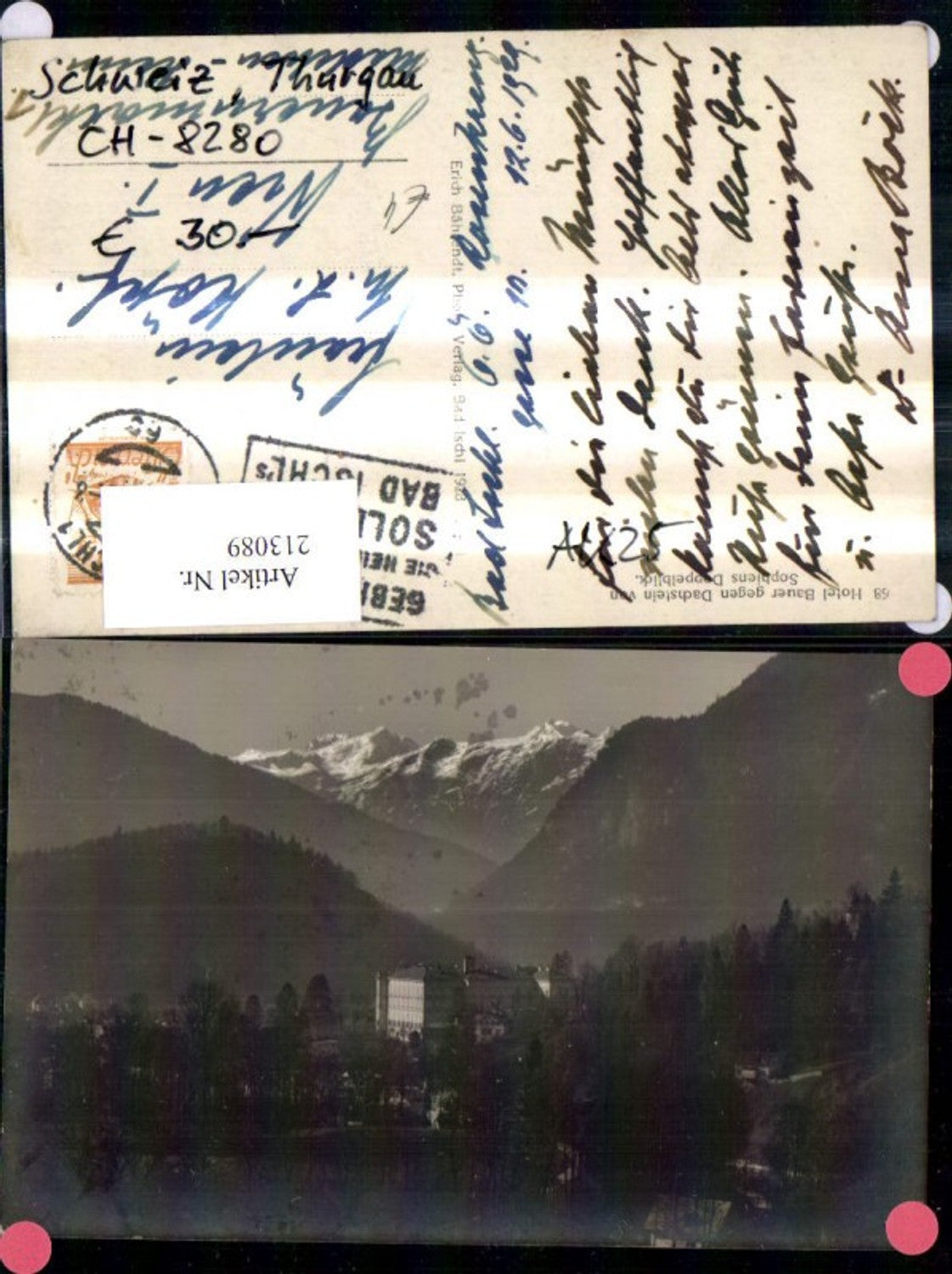 213089,Bad Ischl Hotel Bauer geg. Dachstein v. Sophiens Doppelblick